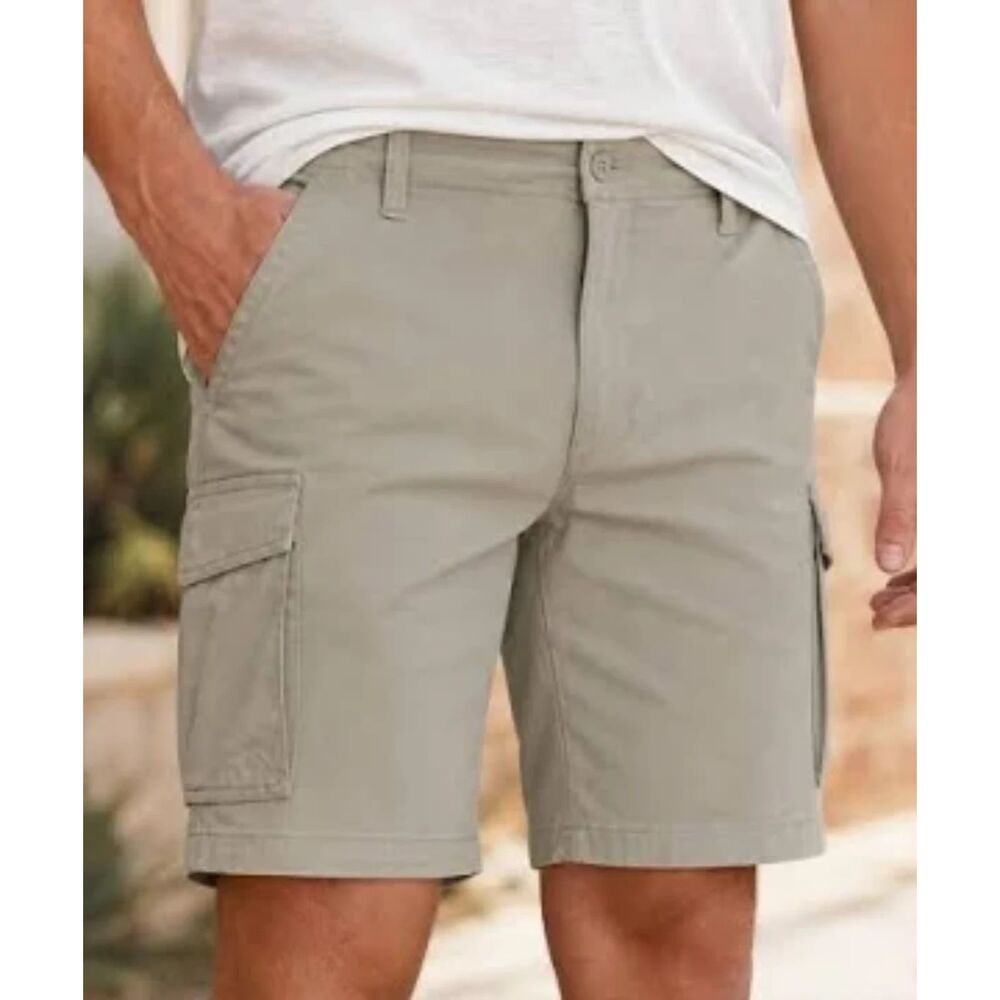 George Cargo 9.5" Shorts Chino Pockets Stretch Cotton Khaki Tan Casual Mens 32
